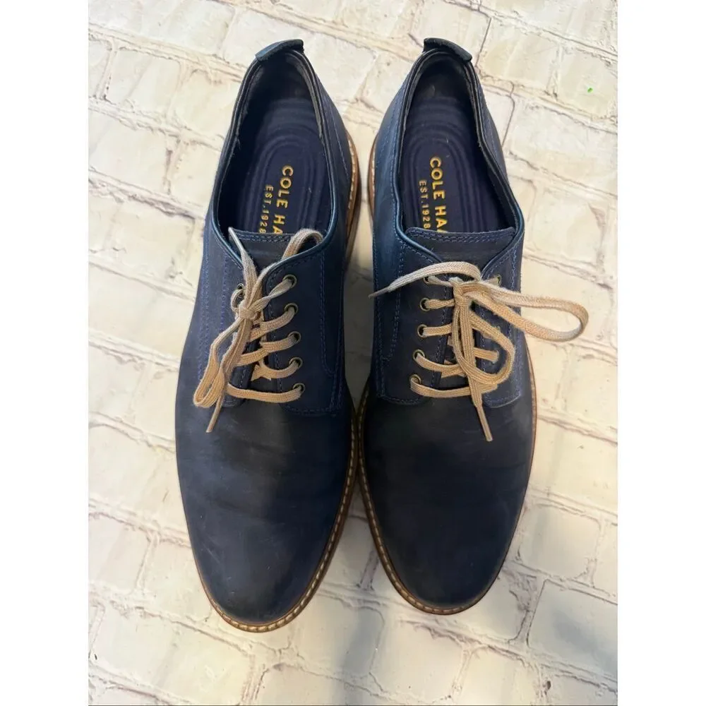 Cole Haan Men's Size 10 Lace Up Oxford Loafers Dark Blue Leather Office Career